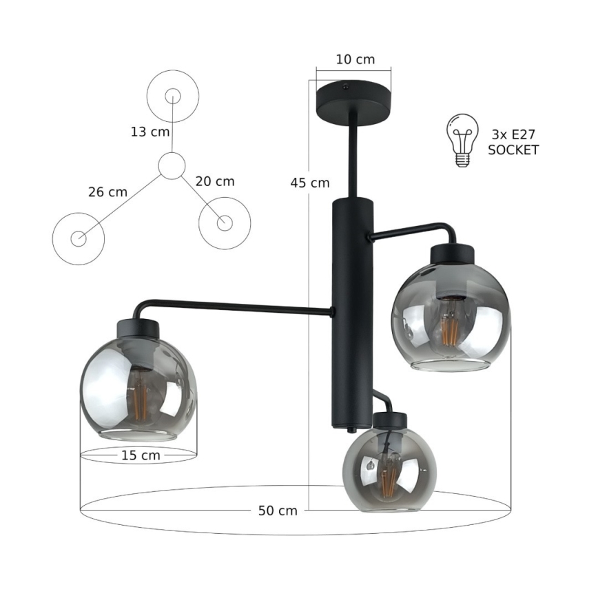 Висящ полилей FLEX 3xE27/60W/230V черен/опушен черен