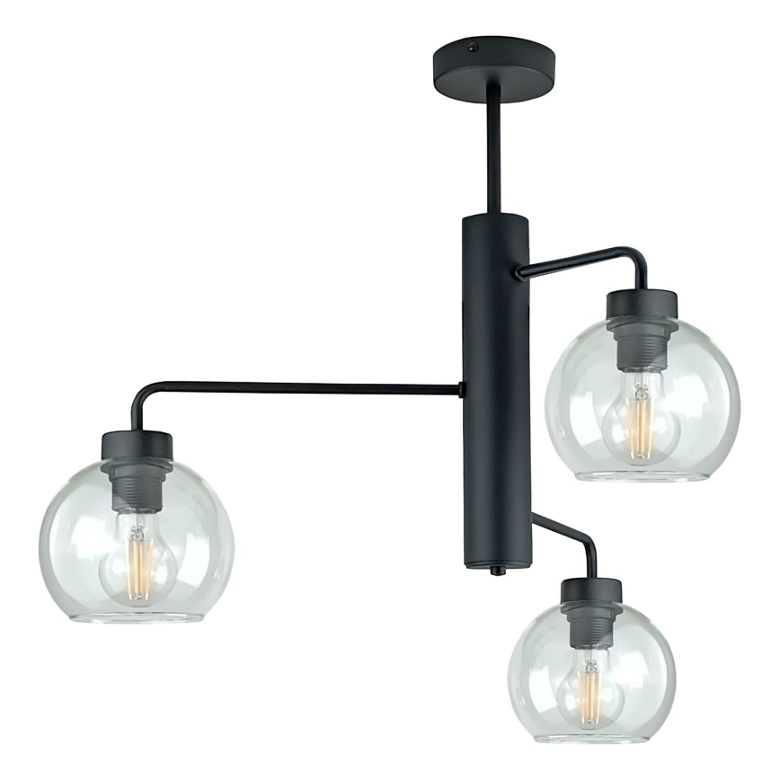 Висящ полилей FLEX 3xE27/60W/230V черен/прозрачен