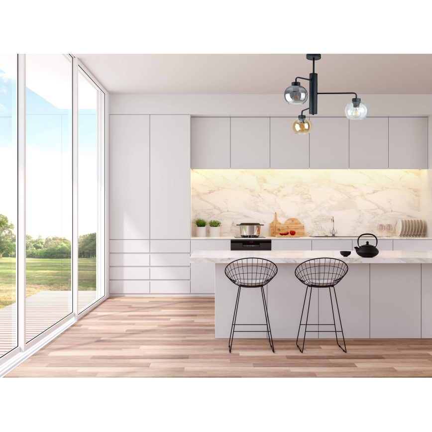 Висящ полилей FLEX 3xE27/60W/230V черен/опушен черен/опушен бежов/прозрачен