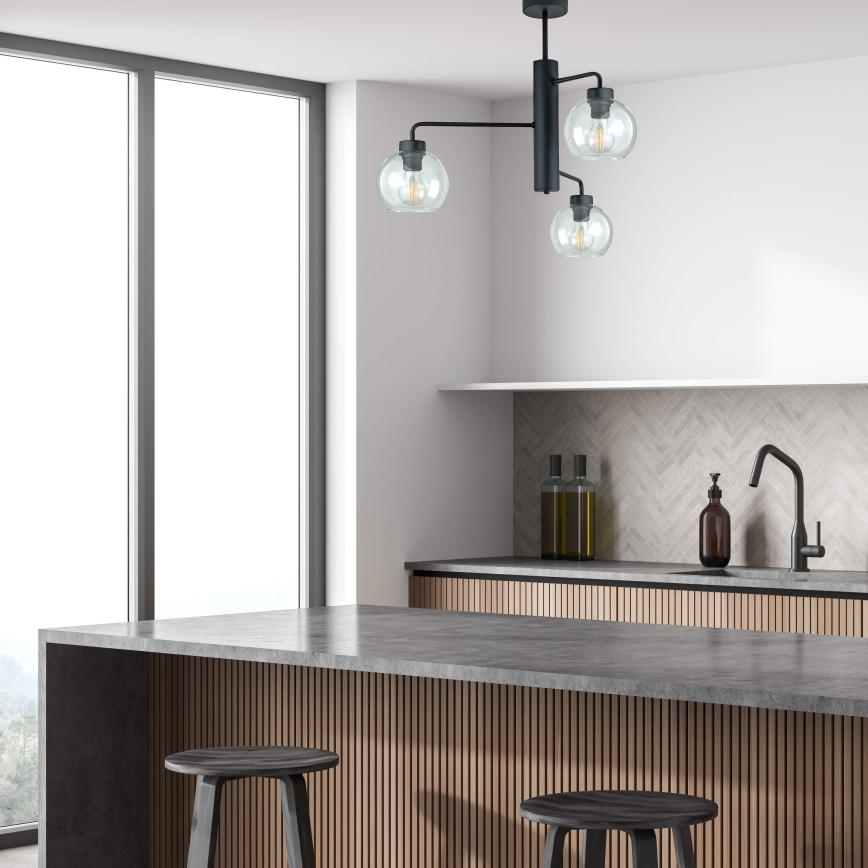 Висящ полилей FLEX 3xE27/60W/230V черен/прозрачен