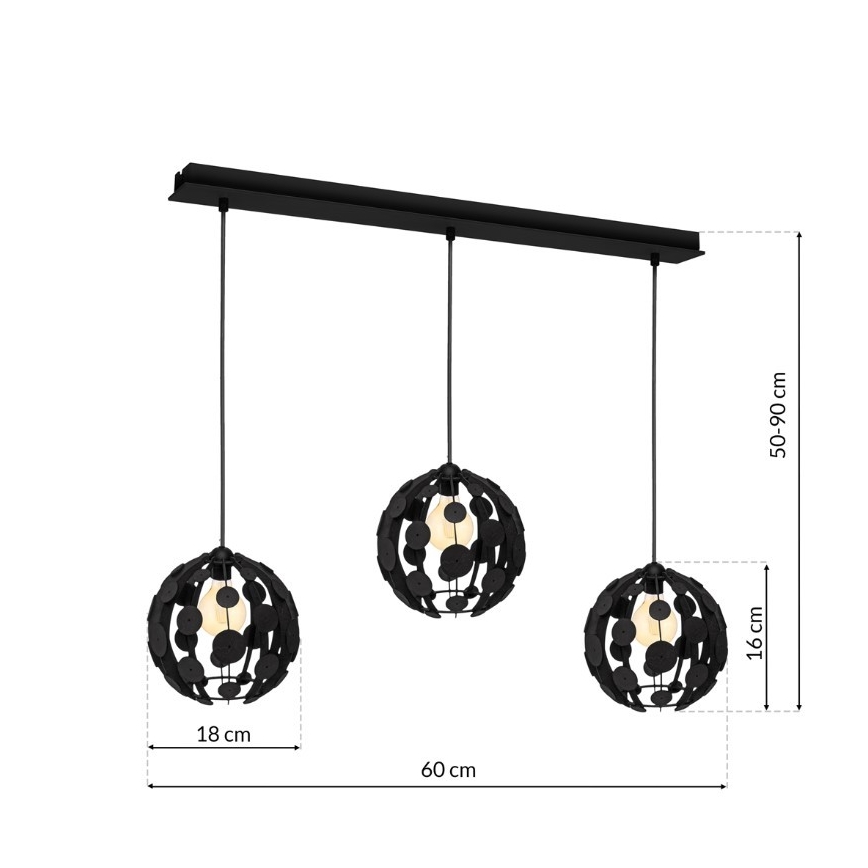 Висящ полилей GAIA 3xE27/60W/230V черен/кафяв
