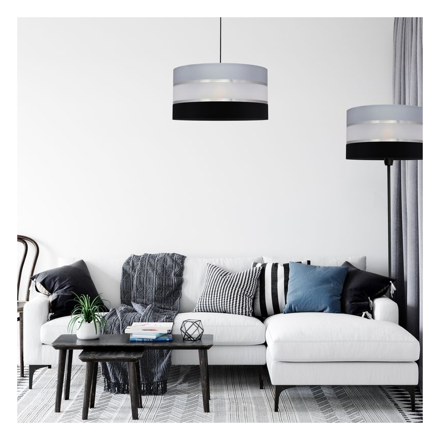 Висящ полилей HELEN 1xE27/15W/230V Ø 40 см черен/сив/сребрист
