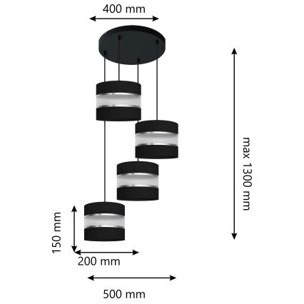 Висящ полилей HELEN 4xE27/15W/230V черен