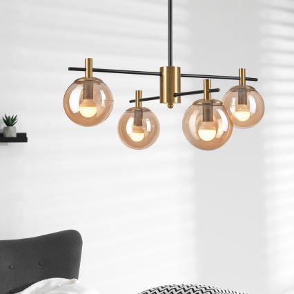 Висящ полилей LILOU 4xE14/5W/230V златист/черен/опушен бежов