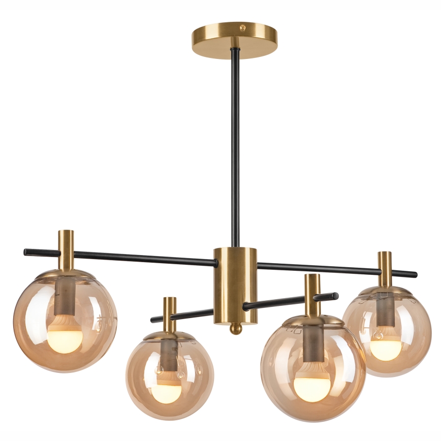 Висящ полилей LILOU 4xE14/5W/230V златист/черен/опушен бежов