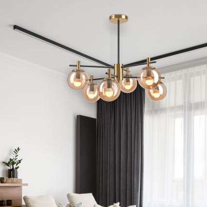 Висящ полилей LILOU 6xE14/5W/230V златист/черен/опушен бежов