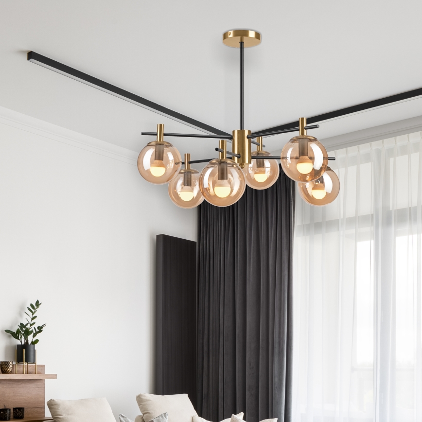 Висящ полилей LILOU 6xE14/5W/230V златист/черен/опушен бежов