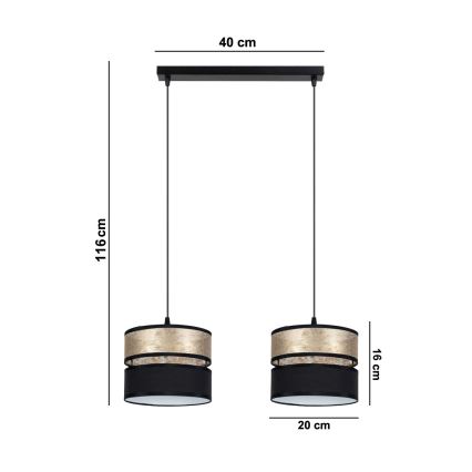 Висящ полилей LIMA 2xE27/60W/230V златист/черен