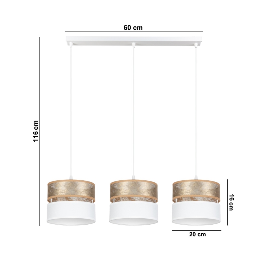 Висящ полилей LIMA 3xE27/60W/230V златист/бял