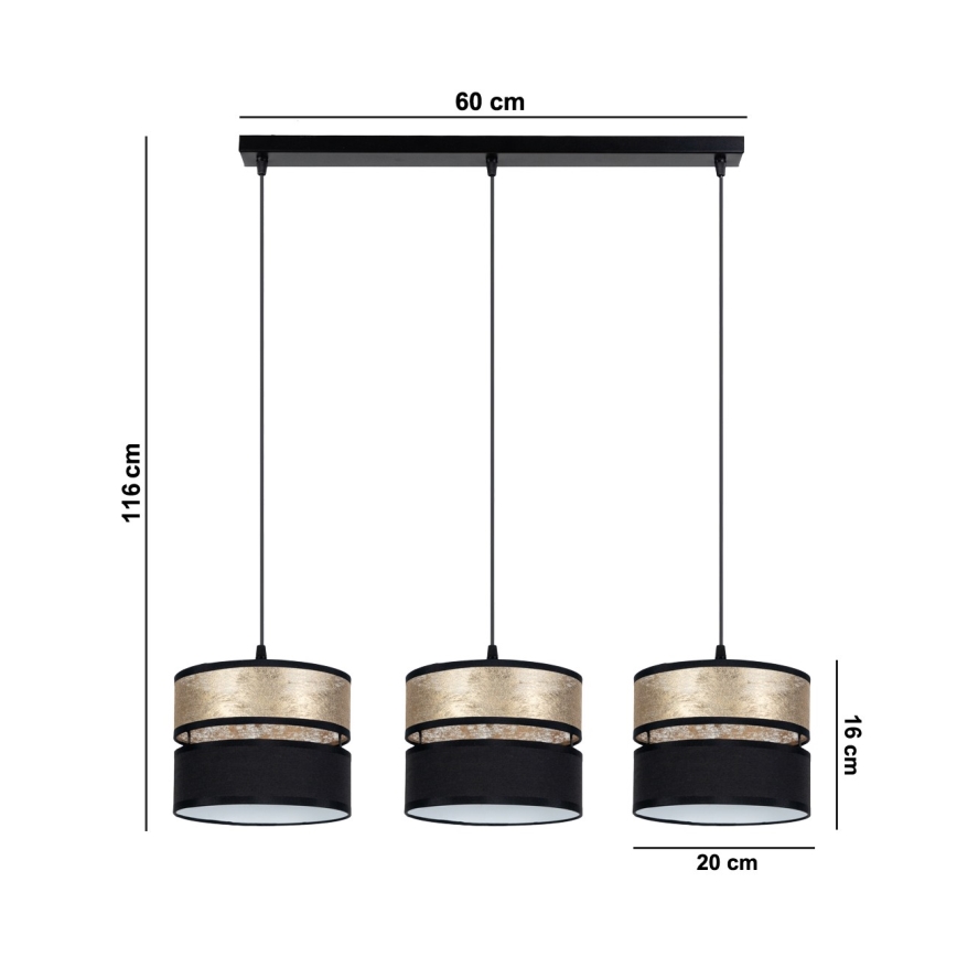 Висящ полилей LIMA 3xE27/60W/230V златист/черен