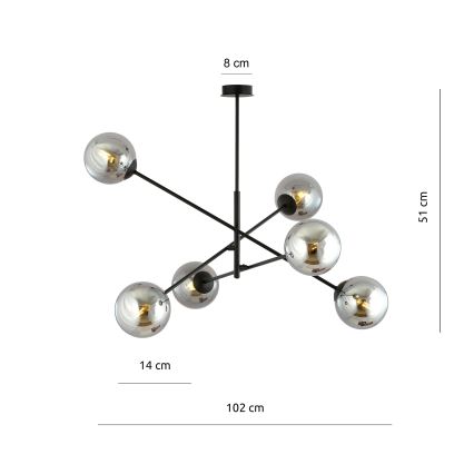 Висящ полилей LINEAR 6xE14/10W/230V черен/сив