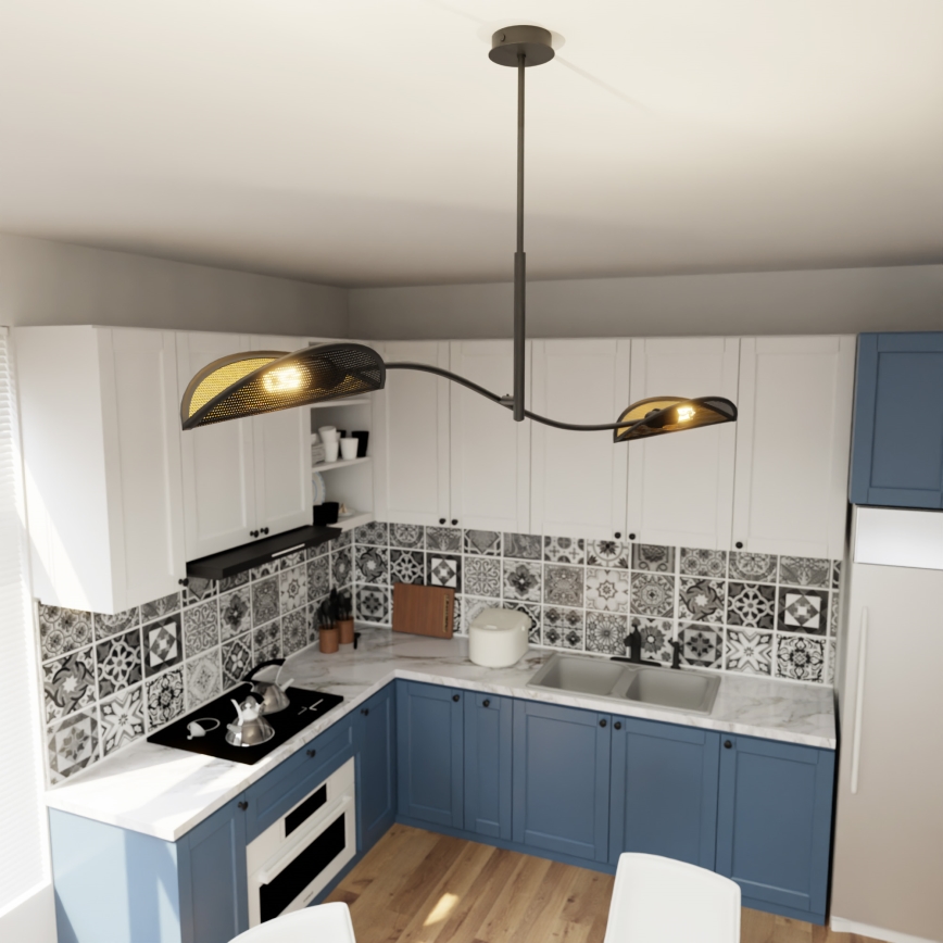 Висящ полилей LOTUS 2xE14/10W/230V черен/златист