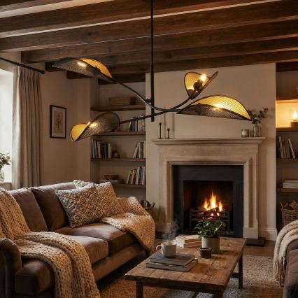 Висящ полилей LOTUS 4xE14/10W/230V черен/златист