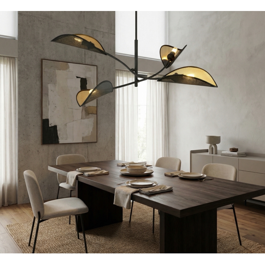 Висящ полилей LOTUS 4xE14/10W/230V черен/златист