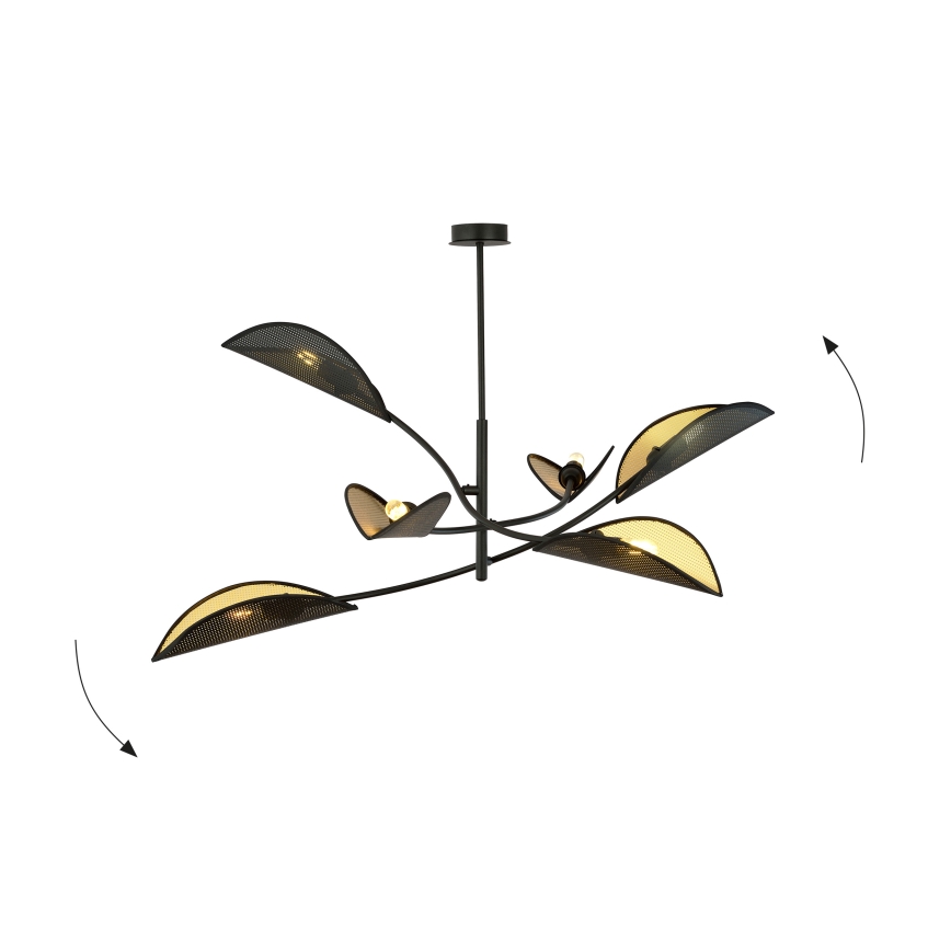 Висящ полилей LOTUS 6xE14/10W/230V черен/златист