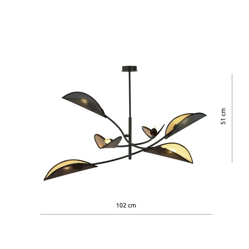 Висящ полилей LOTUS 6xE14/10W/230V черен/златист