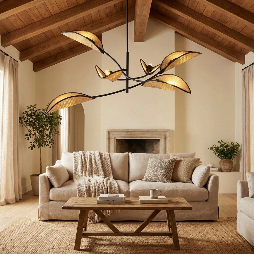 Висящ полилей LOTUS 6xE14/10W/230V черен/бежов