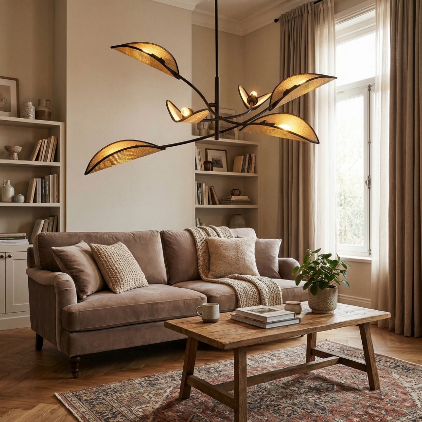 Висящ полилей LOTUS 6xE14/10W/230V черен/бежов