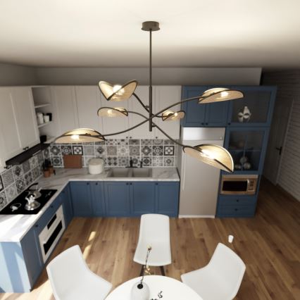 Висящ полилей LOTUS 6xE14/10W/230V черен/бежов