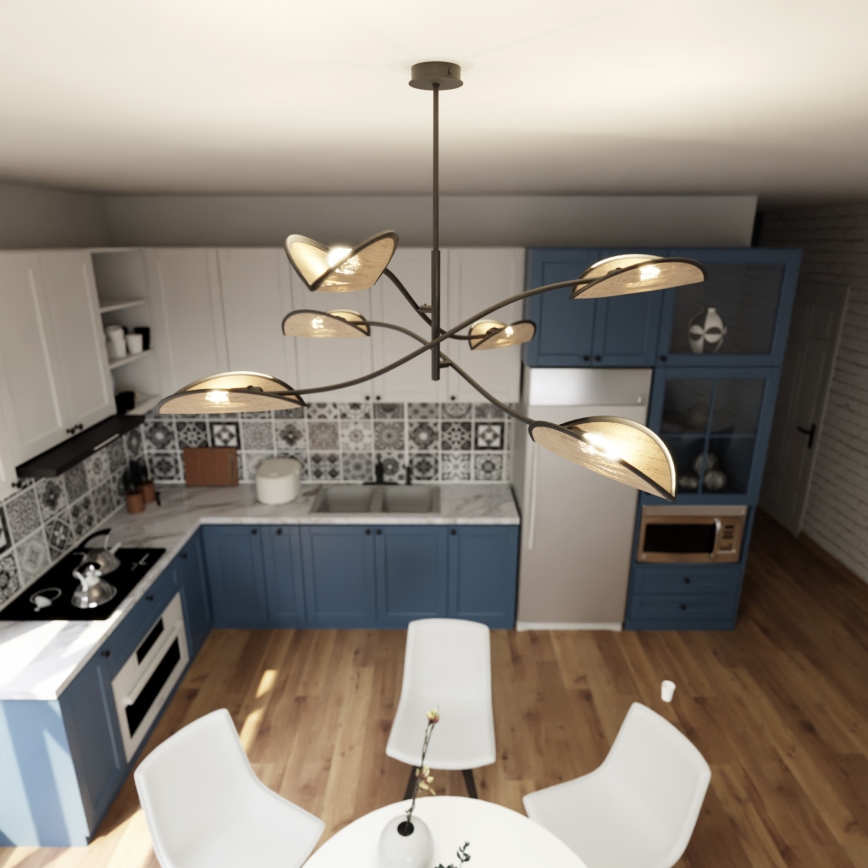 Висящ полилей LOTUS 6xE14/10W/230V черен/бежов