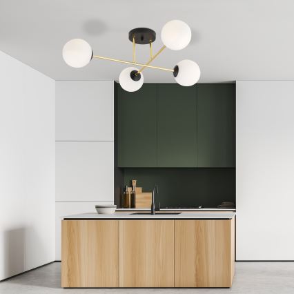 Висящ полилей MAGNUM 4xE14/10W/230V бял/златист/черен