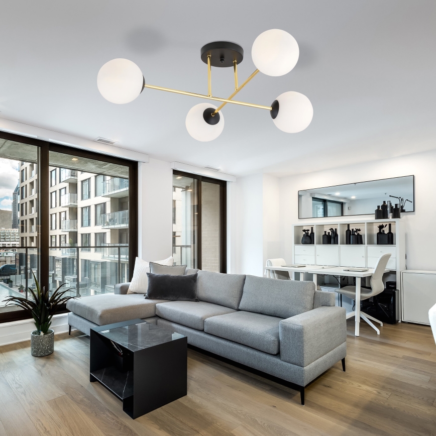 Висящ полилей MAGNUM 4xE14/10W/230V бял/златист/черен