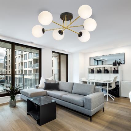 Висящ полилей MAGNUM 6xE14/10W/230V бял/златист/черен