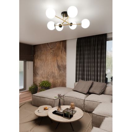 Висящ полилей MAGNUM 6xE14/10W/230V бял/златист/черен