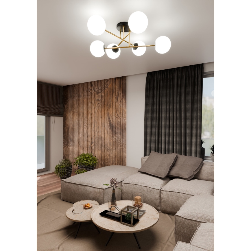 Висящ полилей MAGNUM 6xE14/10W/230V бял/златист/черен