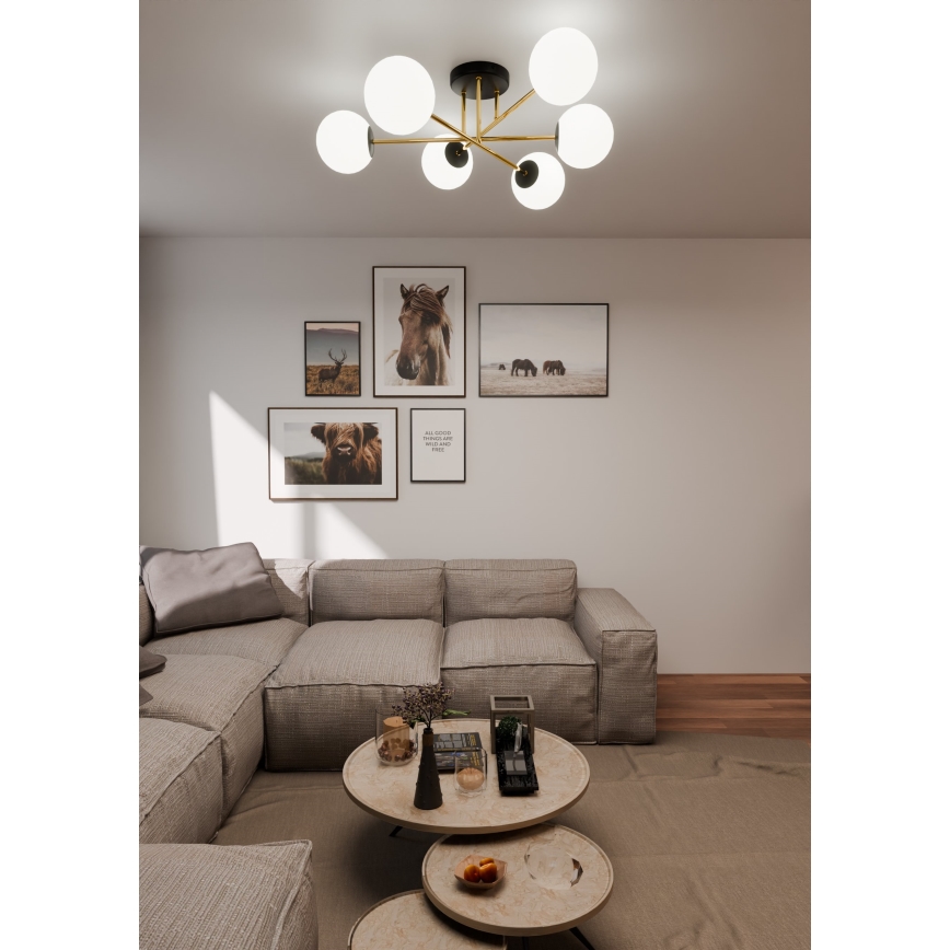 Висящ полилей MAGNUM 6xE14/10W/230V бял/златист/черен