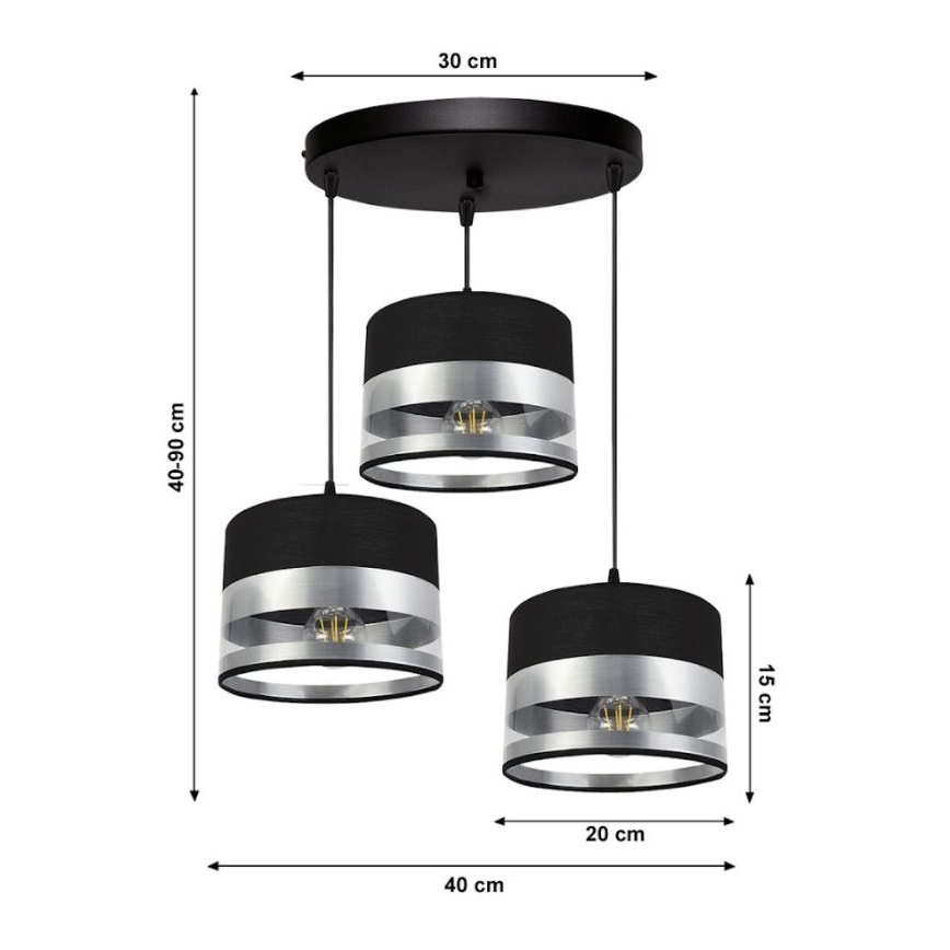 Висящ полилей MILO 3xE27/60W/230V сребрист/черен
