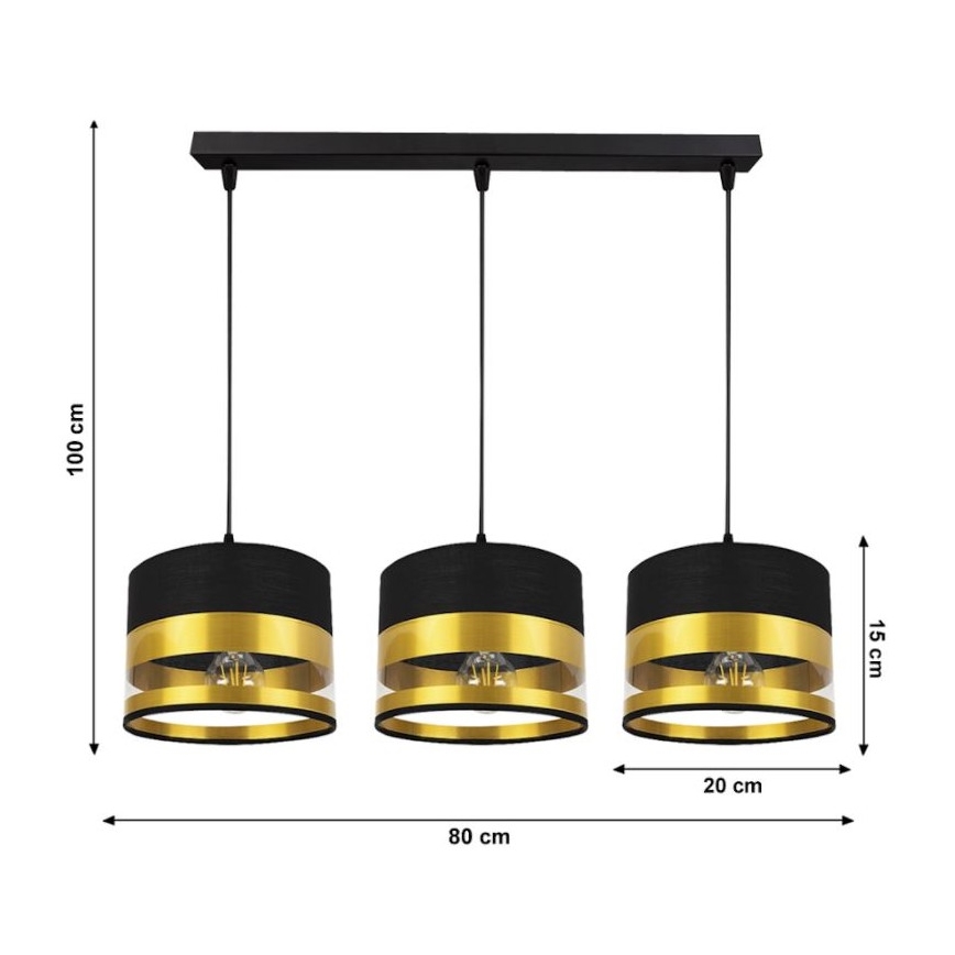 Висящ полилей MILO 3xE27/60W/230V златист/черен
