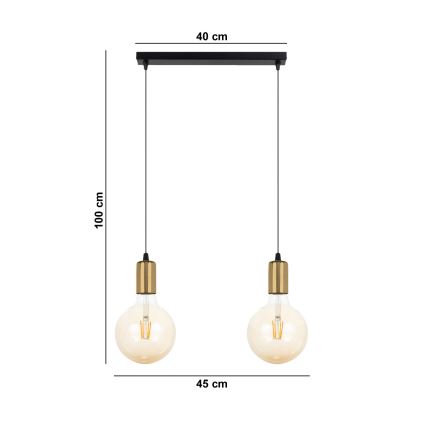 Висящ полилей MIROS 2xE27/60W/230V черен/златист