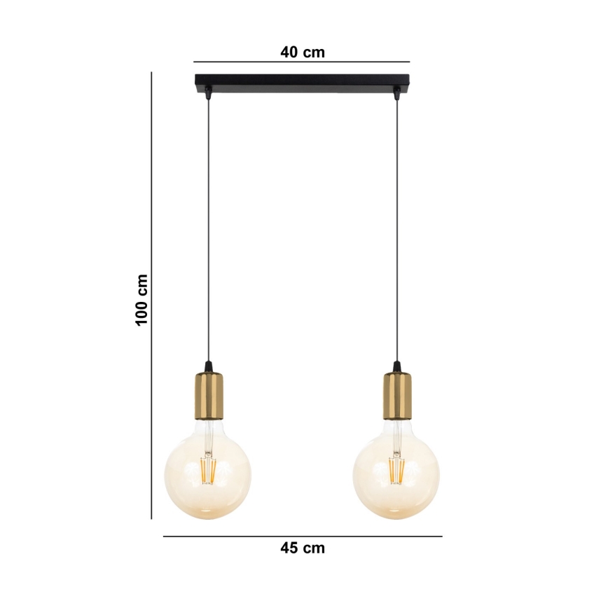 Висящ полилей MIROS 2xE27/60W/230V черен/златист