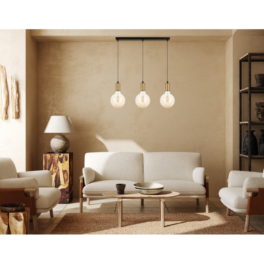 Висящ полилей MIROS 3xE27/60W/230V черен/златист