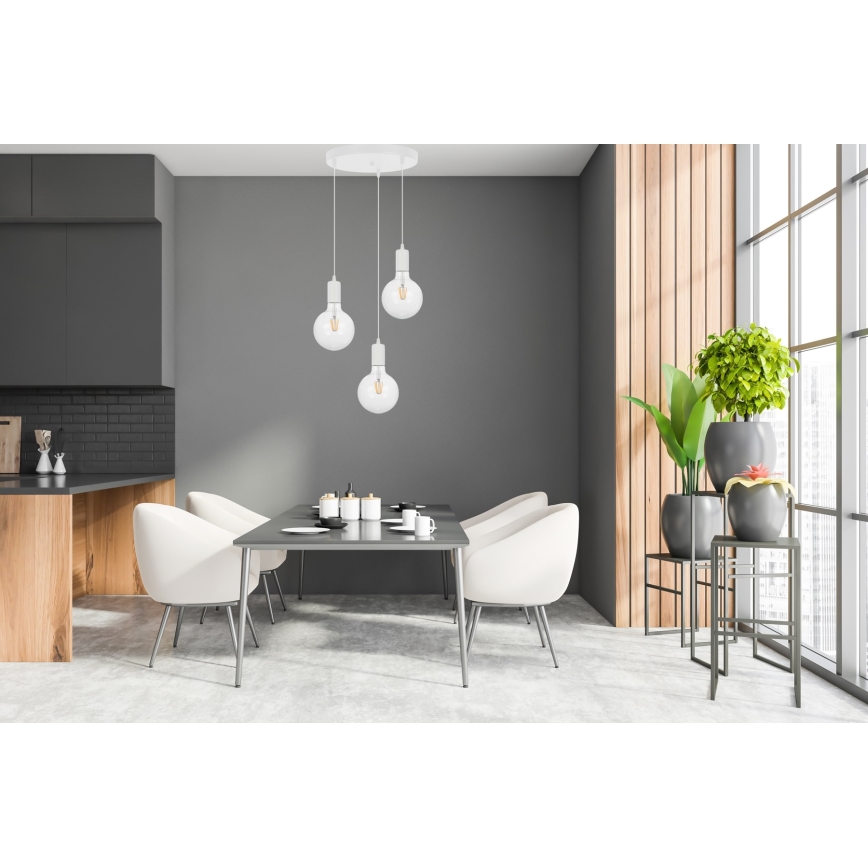 Висящ полилей MIROS 3xE27/60W/230V кръгъл бял