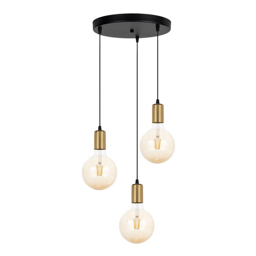 Висящ полилей MIROS 3xE27/60W/230V кръгъл черен/златист