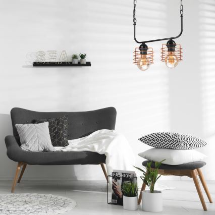 Висящ полилей MORGAN 2xE27/60W/230V черен/мед