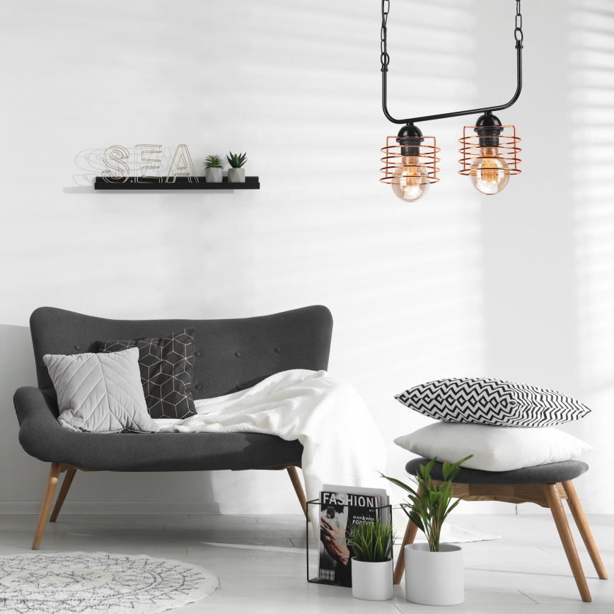 Висящ полилей MORGAN 2xE27/60W/230V черен/мед