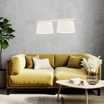 Висящ полилей на кабел AIDA 2xE27/60W/230V Ø 35 cm дъб/бял