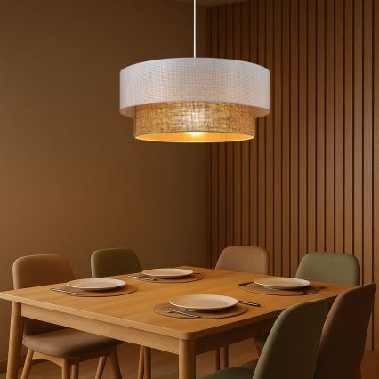 Vисящ полилей на кабел BORHO 1xE27/60W/230V Ø 50 см бял/юта