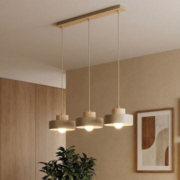Висящ полилей на кабел KIVI 3xE27/15W/230V, бежов