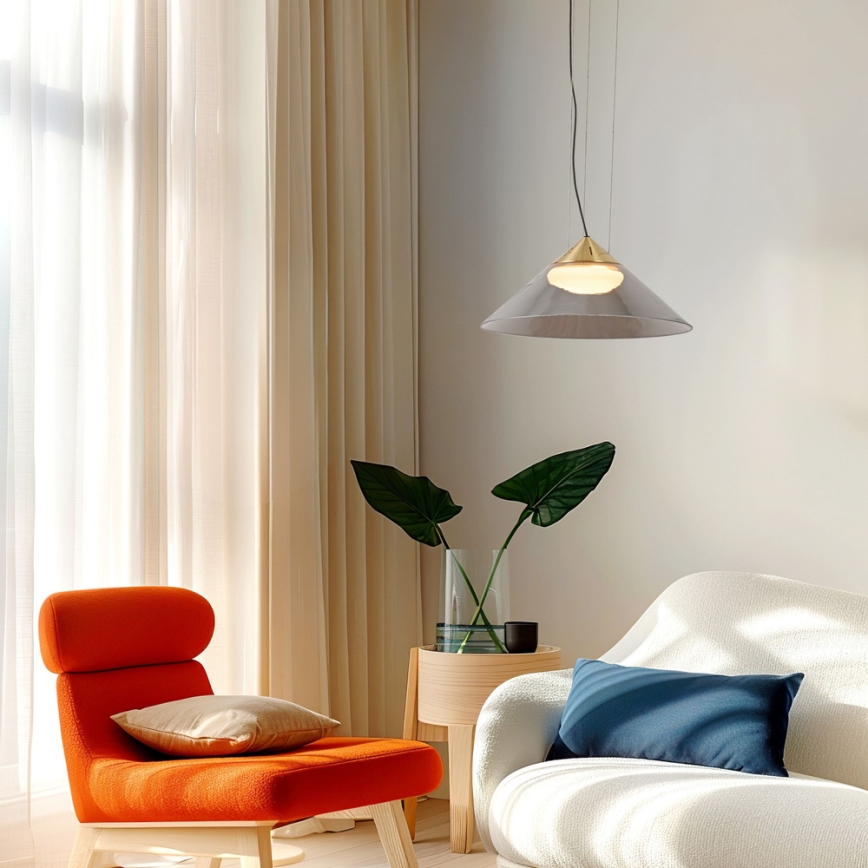 Висящ полилей на кабел PRESTO 1xGX53/10W/230V, диаметър 34 см, златист/димно сив