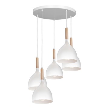 Висящ полилей NOAK WOOD 5xE27/60W/230V бял/дървен