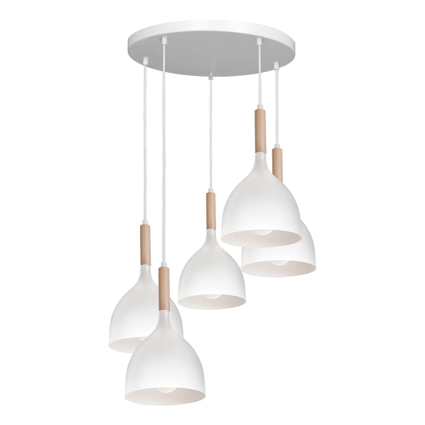 Висящ полилей NOAK WOOD 5xE27/60W/230V бял/дървен