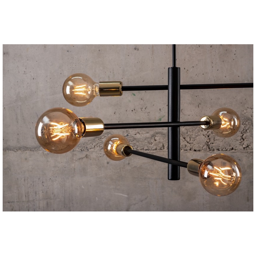 Висящ полилей ONYX 6xE27/60W/230V черен/златист