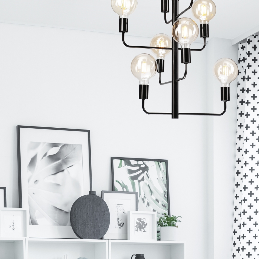 Висящ полилей ORLANDO 8xE27/60W/230V черен