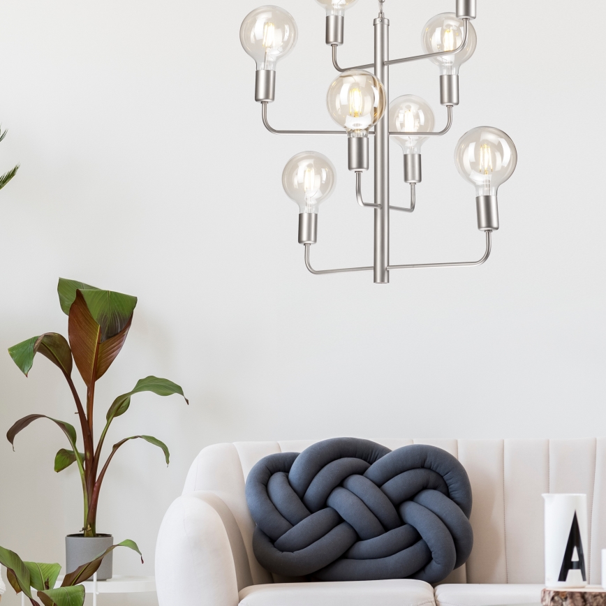 Висящ полилей ORLANDO 8xE27/60W/230V сребрист