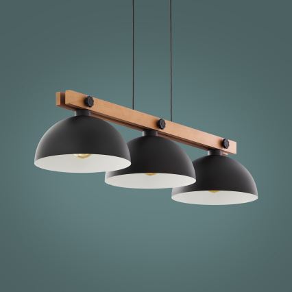 Висящ полилей OSLO 3xE27/60W/230V черен/дърво