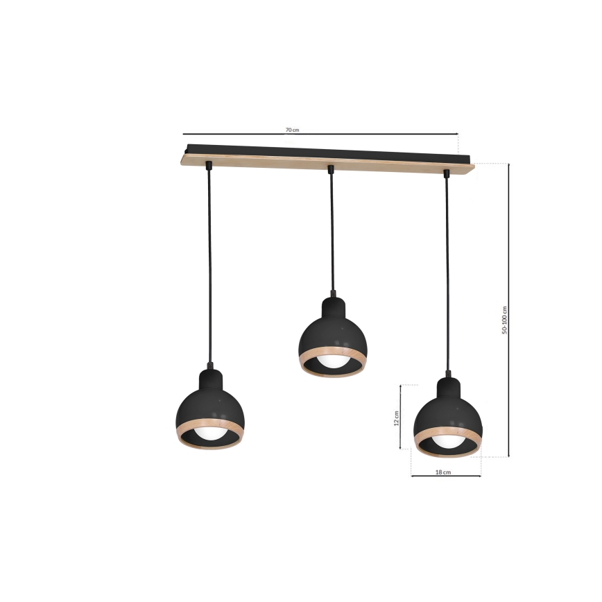 Висящ полилей OVAL 3xE27/60W/230V черен